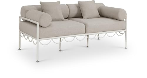 Meridian Furniture 55032Beige-L Portofino Collection Art Deco Outdoor Patio Loveseat with Cream Off White Aluminum Frame, 69.75" W x 34" D x 30.75" H, Beige