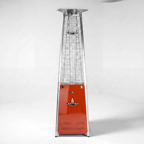 The 2G 92 Inch Amalfi Studio Collection Patio Heater by Lava Heat Italia, Natural Gas Custom Powder-RAL 2011 Red Orange Coated Flame Tower, Designer 92-Inch Italian Outdoor Heater