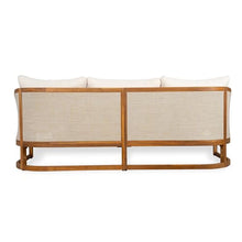 Christopher Knight Home Catania Acacia Wood Outdoor 3 Seater Sofa with Cushions, Wooden Patio Sofa Couch with Cushion, Comfy Garden Cloud Sofa Couch with Textilene Armrest, Teak+ Beige