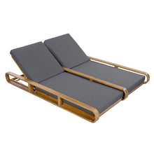 Christopher Knight Home Pyke Double Chaise Lounge Outdoor with Triple Folds Cushion, Acacia Wood Patio Chaise Lounge Set of 2, Poolside Sun Lounger, Adjustable Sunbathing Chair, Teak+Dark Gray