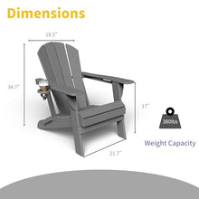 Kingdura Foldable Adirondack Chairs Set of 4, Portable HDPE All Weather Resistant Outdoor Patio Chair, Wooden Textured with Cup Holder, 380LBS Capacity for Poolside, Backyard, Deck, Fire Pit (Grey)