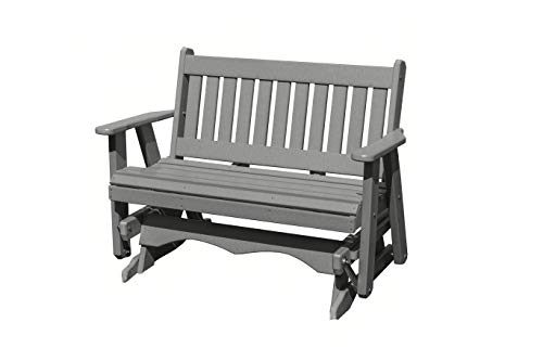 Amish Craftsmanship Made in USA 3-Person 5FT Plastic Poly Lumber Wood Glider Premium Colors HDPE with No wood fibers Memorial Patio Porch Glider Mission Series English design 1000 lbs Limit