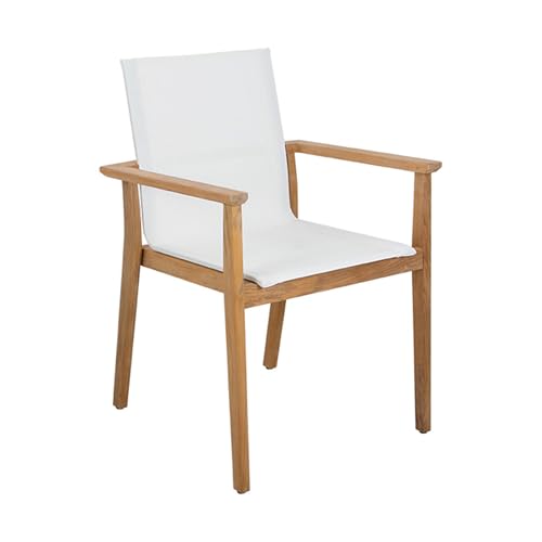 POVL Outdoor Menlo Stacking Sling Dining Armchair - Indonesian Grade A Teak, Weather Resistant Chair with Comfortable Seat for Patio, Deck, Garden & Balcony - Pack of 6