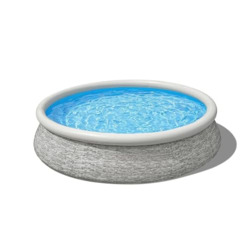 12ft x 30in Round Inflatable Stacked Stone Swimming Pool Set w/Pump