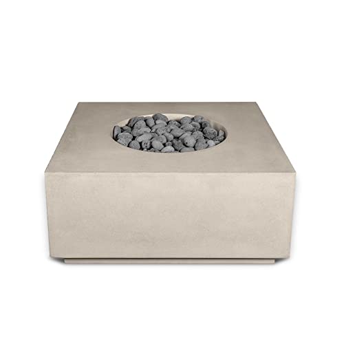 36" Premium “Terra 2" Square Concrete Fire Bowl - Heavy Cement Natural Gas Fire Pit - Modern Outdoor Fire Table with Key Valve GFRC (36” L x 36” W x 16” H) (Natural Grey)