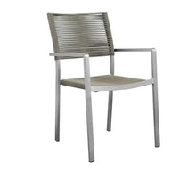 Pemberly Row 7-Piece Aluminum Patio Dining Set, Adjustable Glass Table 70-90 in, Gray Finish, Stacking Rope Chairs, Modern Outdoor Furniture for Garden or Deck Dining Spaces