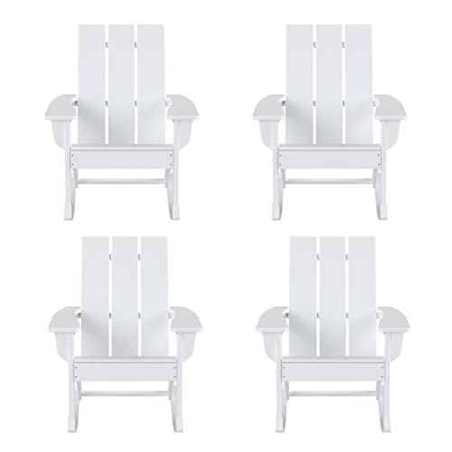 WO WESTIN OUTDOOR HDPE Shoreside Modern Rocking Poly Adirondack Chair (Set of 4),White