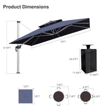OROTLECT 144'' Square Cantilever Umbrella With Crank Lift Counter With Base In Ground,Navy