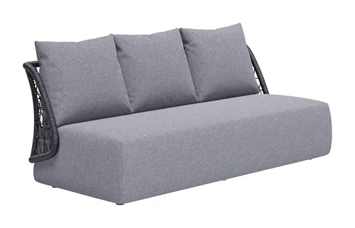 Zuo Mekan Sofa Gray, Gray Sofa, Modern Style, Patio Furniture, Outdoor Fabric, Seats up to 3, Aluminum, Outdoor Living, 76" W x 35.4" D x 32.3" H, Non-Stackable