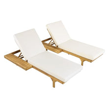 Christopher Knight Home Acacia Wood Chaise Lounge Chair Set of 2, Double/Single Outdoor Sunbathing Pool Lounger with 4'' Cushion, Patio Wooden Adjustable Backrest Lounge Sofa, Teak+Cream