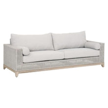 Outdoor Escape White Outdoor Sofa 90 Inches, Solid Teak Base with Intricate Rope Weave, Removable Cushions, 2 Bolster Pillows for Patio