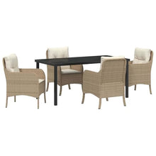 WDGJJFECNMUEHI Modern Outdoor Dining Set 5-Piece with Cushions, Beige Poly Rattan Patio Furniture Set for Garden, Backyard, Terrace, All-Weather Wicker Table and Chairs with Tempered Glass Top