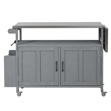 roomfitters Outdoor Kitchen Island with Stainless Steel Top, Rolling BBQ Prep Cart with Folding Drop Leaf, Grey