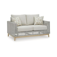 Benzara Yami 59 Inch Outdoor Loveseat with 2 Accent Pillows Gray and Brown