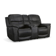 Flexsteel Crew Power Reclining Loveseat with Console, Black Leather, Zero Gravity, Triple Power Headrest & Lumbar, USB Charging, Cup Holders, Storage Console, Ergonomic Home Theater Seating