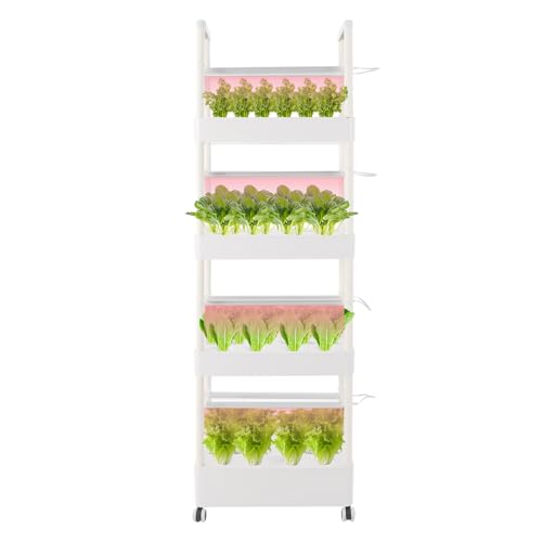 Okasiki 56-Plant Hydroponic Growing System with LED Grow Lights, 4-Tier Indoor Gardening Tower w/ 8.45Gal Water Tank, Mobile Vertical Aeroponic Planter for Herbs, Vegetables