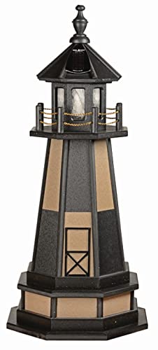 Furniture Barn USA 4' Cape Henry Black and Weatherwood Poly Lighthouse with Base, Solar Light