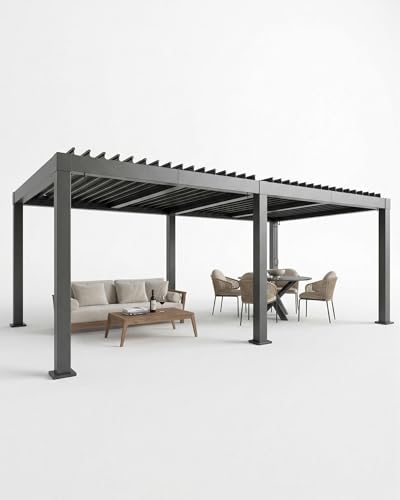 GAOMON 12x20 Aluminum Louvered Pergola, Heavy Duty Freestanding Metal Gazebo with 0°-90° Adjustable Hardtop & Hidden Drainage, Premium Patio Cover Shelter for Deck and Hot Tub, Matte Gray