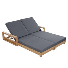 Christopher Knight Home Mari Acacia Wood Chaise Lounge Chair Outdoor, Spacious Double Outdoor Chaise Lounge With 2-Fold Cushions, 4 Position Adjustable Backrest Pool Lounger, Light Natural + Dark Grey