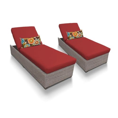 Afuera Living Wicker Patio Chaise Lounge Set with Terracotta Cushions Red