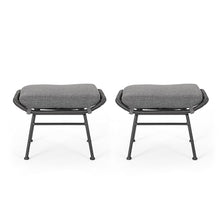 Benzara Margo Outdoor Ottoman Set of 2, 24 Inch Iron with Cushion Gray Black