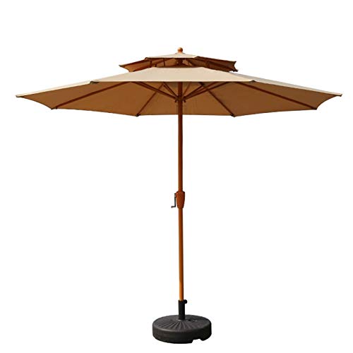 3WWWQMAA8 Patio Umbrella Outdoor Garden Parasol, 2 Layers BBQ Table Umbrella/Large Market Umbrella with 8 Ribs and Adjustable Crank, 2.7m/9ft (Color : Red Wine) (Green) (Khaki)