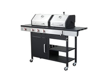 3-Burner Propane & Charcoal Hybrid BBQ Grill - 37230 BTU Stainless Steel Outdoor Grill with Side Burner, Enameled Cast Iron Grids, Lockable Casters & Built-In Thermometer