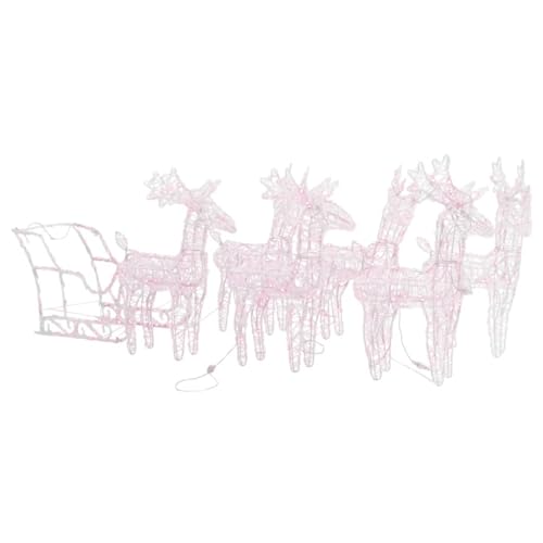 WXGTBKPR LED Reindeer and Sleigh Christmas Decoration, 7-Piece Outdoor Holiday Display Set with 8 Lighting Modes, Warm White Glowing Figures for Garden, Yard, and Indoor Xmas Decor, 16.4 ft Cable