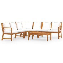 KPOUTRFG 6 Piece Solid Acacia Wood Patio Lounge Set with Modern Rectangular Design and Cream Cushions for Outdoor Seating