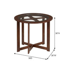 Furnifact Wood and Glass Top Round Counter Height Dining Table with 4 Faux Leather Stools, High Top Pub Table Set for 4, Brown