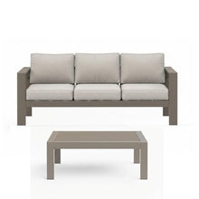 callmego Stylish All-Weather Metal Patio Ottoman with Thick Cushioned Seat for Outdoor Living Spaces and Backyard Relaxation (Light Khaki+Beige + Olefin-2)