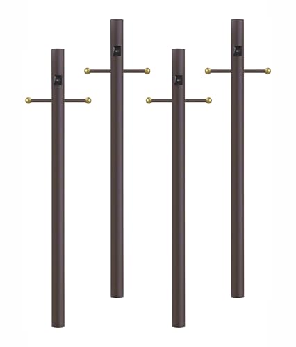 Solus 7-Foot Direct Burial Lamp Post – Aluminum Outdoor Light Pole with Decorative Cross Arm & Dusk-to-Dawn Sensor – Fits 3" Fixtures – Black, Bronze, or White – Made in USA (Bronze, Set of 4)
