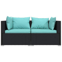 RJPLMFV Patio Loveseat with Cushions Black Poly Rattan