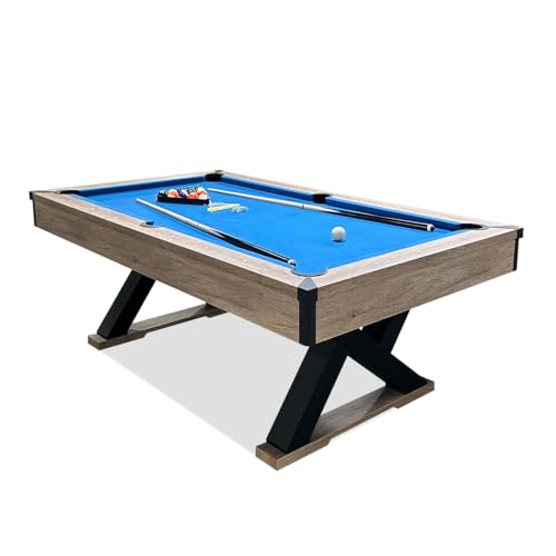 WAQINBR 7 ft Pool Table Rustic Blond K-Shaped Legs Royal Blue Cloth