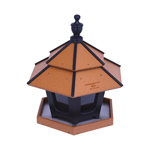 AmishToyBox.com Gazebo Bird Feeder - Deluxe Triple Compartment Post-Mount Large Bird Feeder - Made in the USA with Poly Lumber (Cedar and Black)
