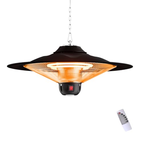 Electric Hanging Patio Heater, Outdoor Umbrella Ceiling Mounted Heater with LED light, 3 Heat Setting, IP44 waterproof, for Garage Backyard Restaurant