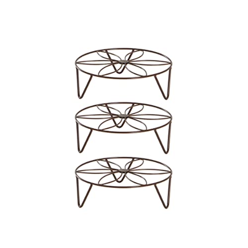 Pot and Pan Organizer 3pcs Garden Balcony Free Standing Hollowed Out Indoor Outdoor Wrought Iron Plant Shelf Stable Flower Stand Durable Living Room (Color : Brown)