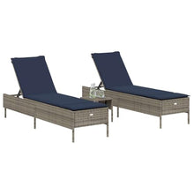TUERYAFEK 3 Piece Patio Sun Lounger Set with Cushion, Gray Poly Rattan Adjustable Backrest Outdoor Lounge Chair with Thick Padded Seat, Powder-Coated Steel Frame for Garden