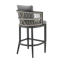 Benzara Hosa 30 Inch Outdoor Patio Barstool Chair Gray Aluminum Woven Rope Grey