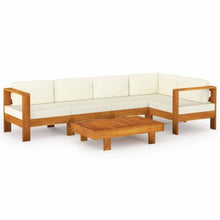 Molumvel 6 Piece Garden Lounge Set with Cushions, Solid Acacia Wood Outdoor Patio Furniture, Cream White Seat and Back Pillows, Garden Balcony Seating