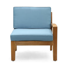 Christopher Knight Home Grena Outdoor Acacia Wood 4-Seater Sectional Set with Ottoman and Coffee Table Teak + Blue