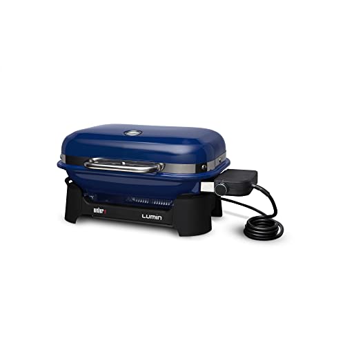 Weber Lumin Compact Outdoor Electric Barbecue Grill, Blue - Great Small Spaces such as Patios, Balconies, and Decks, Portable and Convenient