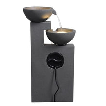 Gray Modern Tiered Bowl Fountain, Decorative Water Fountain with LED Lights and Quiet Pump, Indoor Outdoor Water Feature for Patio, Garden, Deck, Balcony, Office and Home Décor