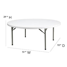 Monolith Limited Set of 10 Pack! 72-Inch Round Folding Table, Heavy-Duty Granite White Plastic Tables for Events, wr-1993
