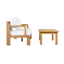 2 Pieces Patio Furniture Chat Set, Outdoor Cushioned Loveseat with Acacia Wood Coffee Table for Backyard, Balcony, Deck and Poolside, Beige+Natural