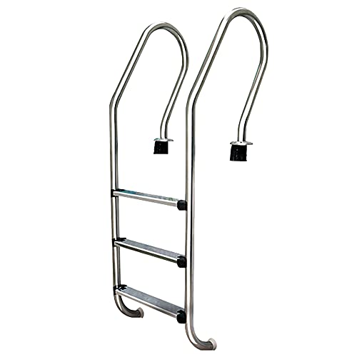 Swimming Pool Handrail 304 Stainless Steel Non-Slip Pool Ladder with 3 Steps for 1-1.4m Pool Need to be Embedded/Silver / 158x65x50.2cm (Silver 158x65x50.2cm)