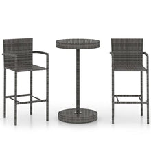LKJephalotrope 3 Piece Patio Bar Set, Gray Poly Rattan Outdoor Furniture with Round Bar Table and 2 High Stools, Steel Frame Garden Bistro Set for Backyard Balcony Deck