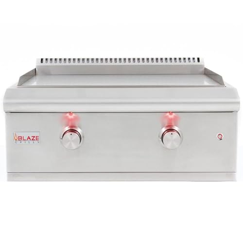Blaze Premium LTE Built-In Natural Gas Griddle | 30-Inch Stainless Steel Flat Top with 36,000 BTUs | Illuminated Control Knobs | Push-and-Turn Flame Thrower Ignition | BLZ-GRIDDLE-LTE-NG