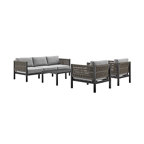 ARMEN LIVING 840254332447 Cuffay Modern Outdoor Patio Conversation Furniture Set, Black Aluminum and Gray