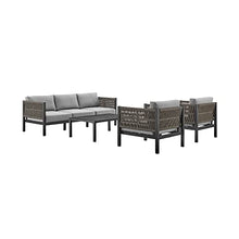 ARMEN LIVING 840254332447 Cuffay Modern Outdoor Patio Conversation Furniture Set, Black Aluminum and Gray